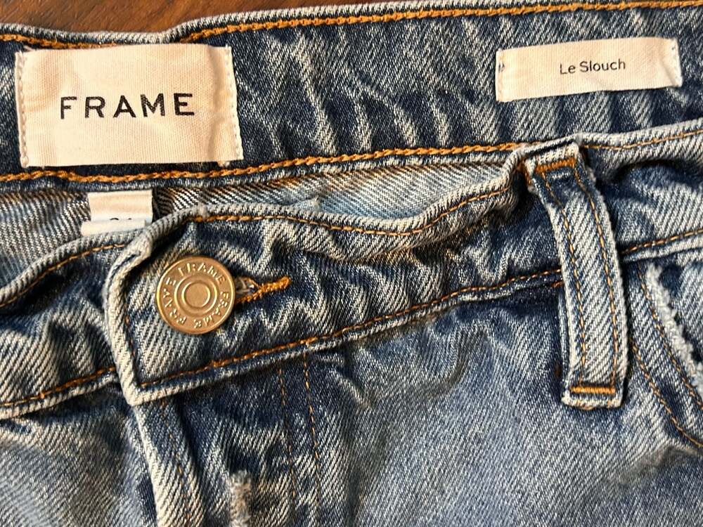 FRAME Le Slouch Mid-Rise Straight Leg Jeans Biodegradable Denim 34 - Picture 6 of 14